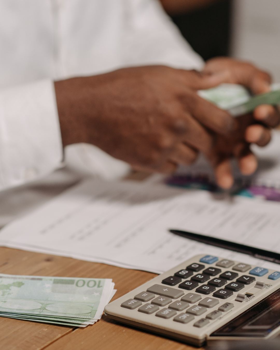 Reviewing financial records and calculations